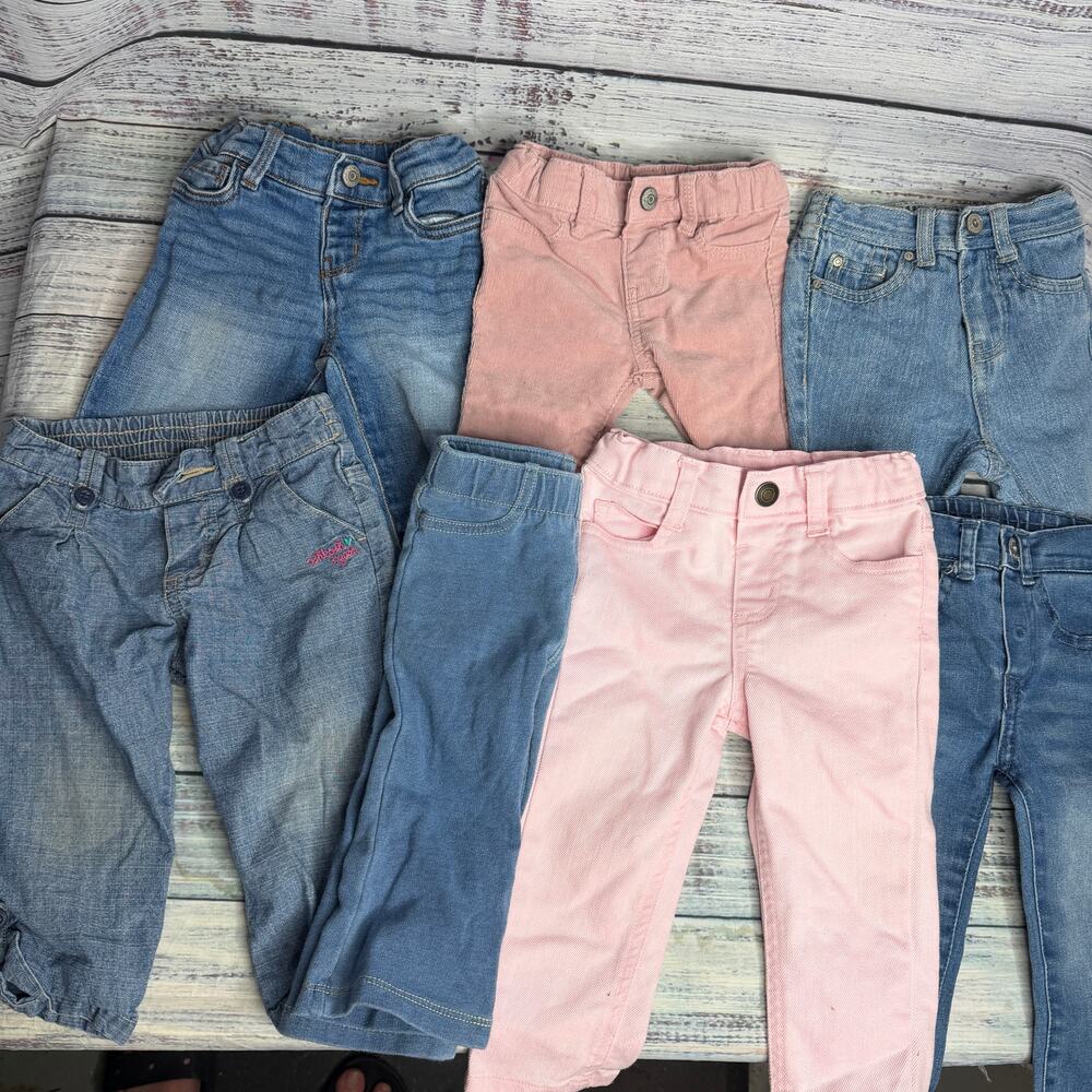 Baby Girl 12M Jeans Pants Lot 7 Pair Cherokee Cat & Jack Garanimals OshKosh